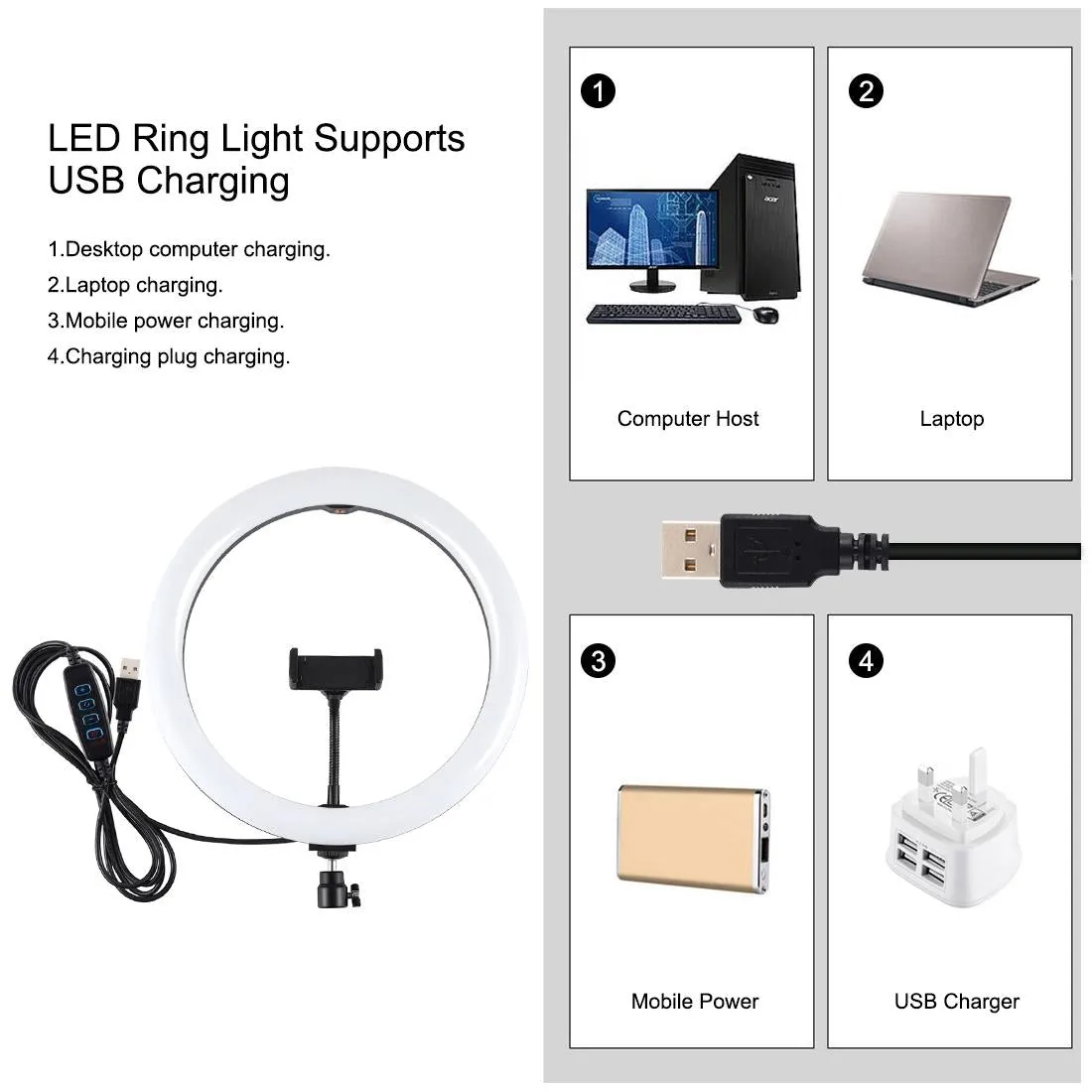 11.8 Led Ring Light Kit with Tripod & Dual Phone Bracket - 3 Modes Dual Colour Temperature Usb Live Broadcast - Black
