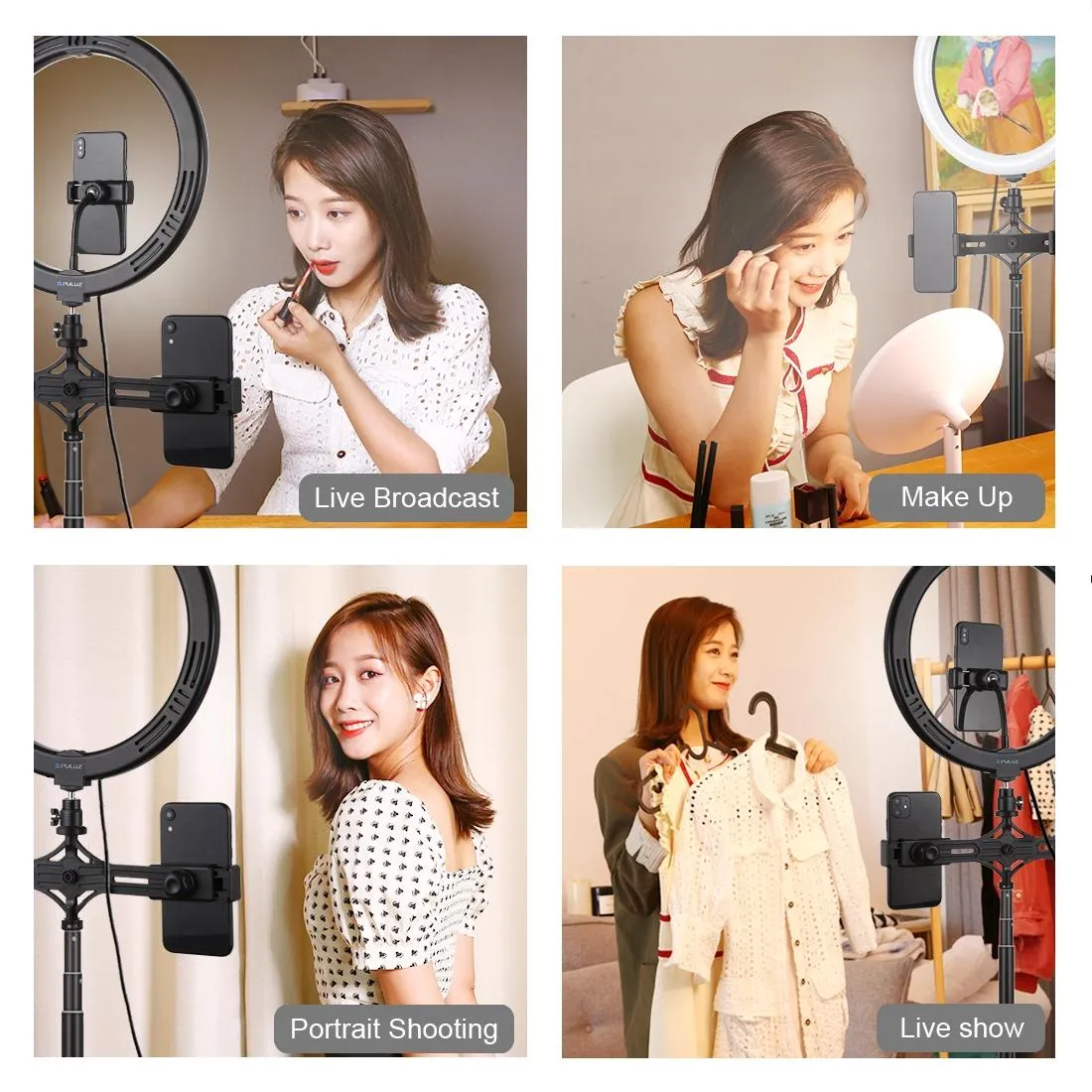 11.8 Led Ring Light Kit with Tripod & Dual Phone Bracket - 3 Modes Dual Colour Temperature Usb Live Broadcast - Black