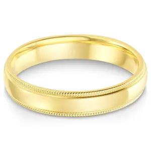 14k Solid Gold 4mm Comfort Fit Milgrain Traditional Wedding Band Ring