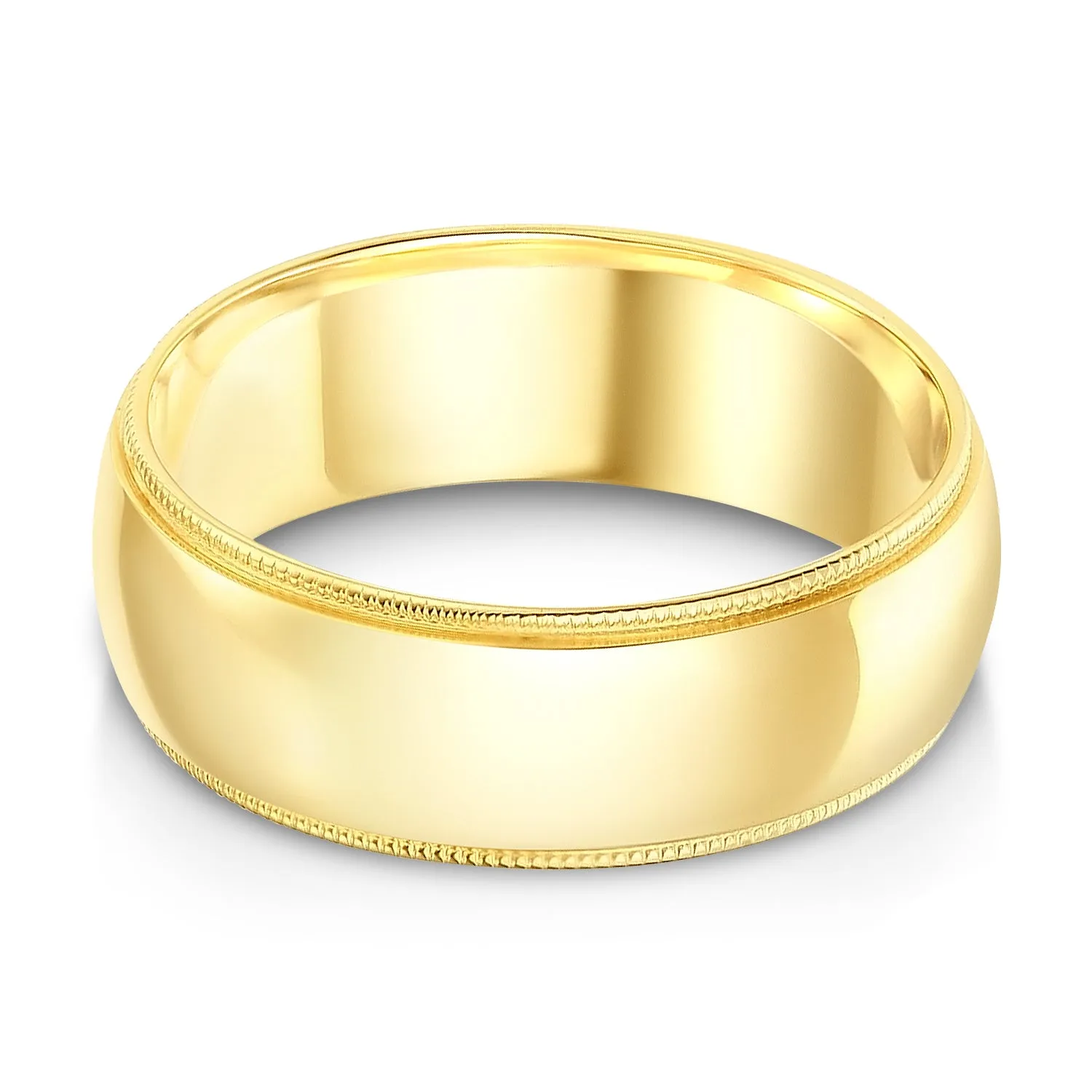 14k Solid Gold 7mm Comfort Fit Milgrain Traditional Wedding Band Ring