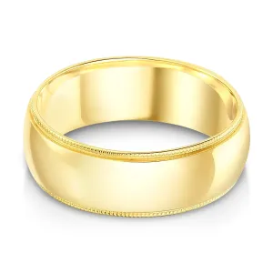 14k Solid Gold 7mm Comfort Fit Milgrain Traditional Wedding Band Ring