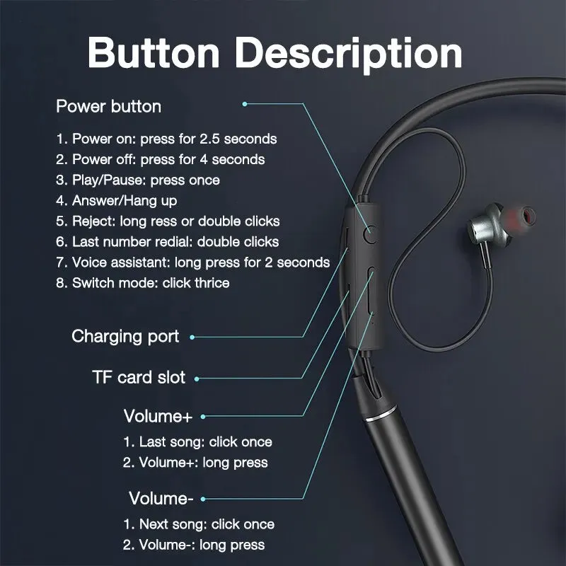180 Hour Wireless Tooth Headset with Mic and Bass