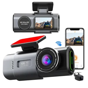 4K Dash Cam UHD 2160P | WiFi Front Dashcam | Night Vision | 64GB Card