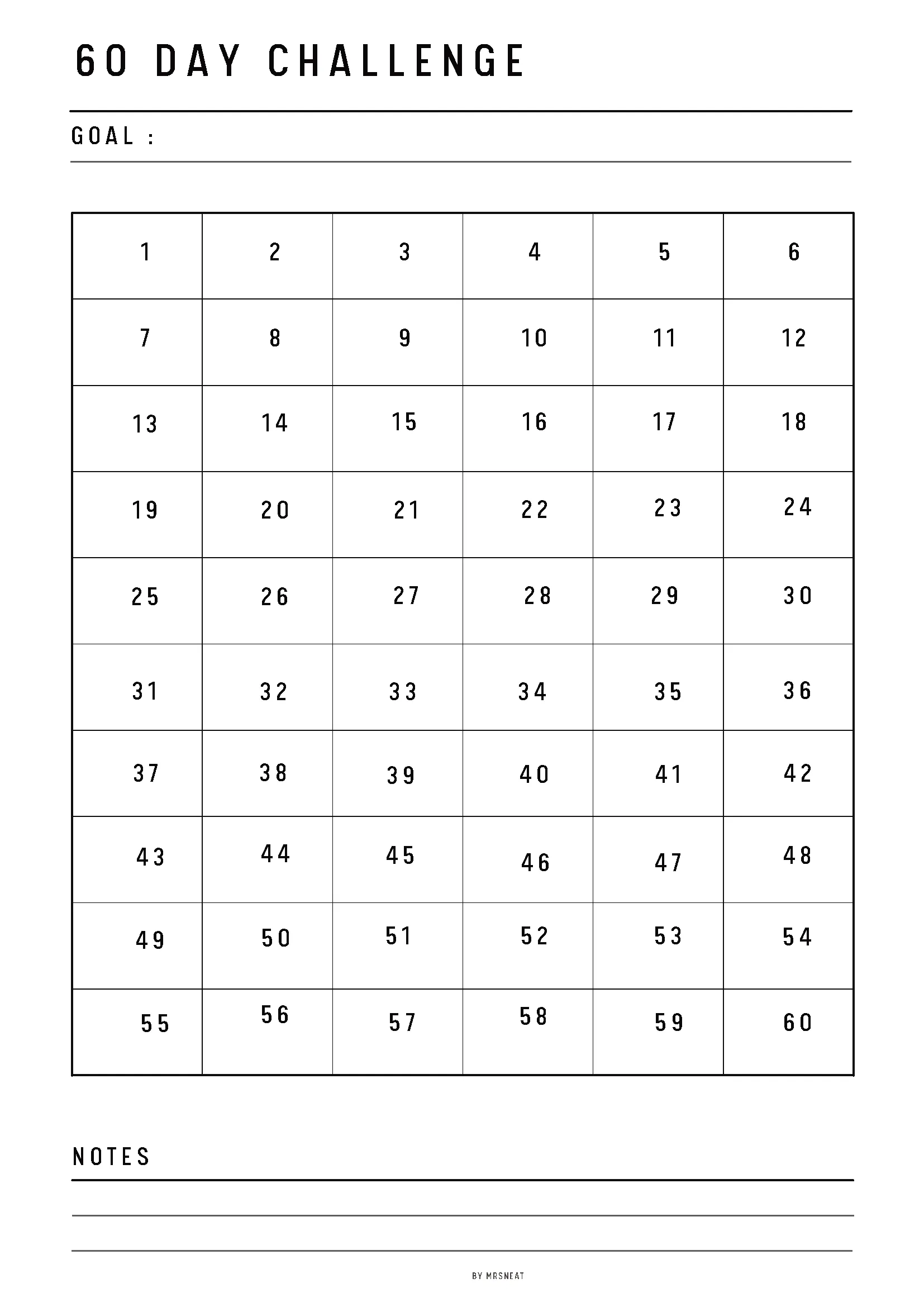 60 Day Challenge Printable - M050