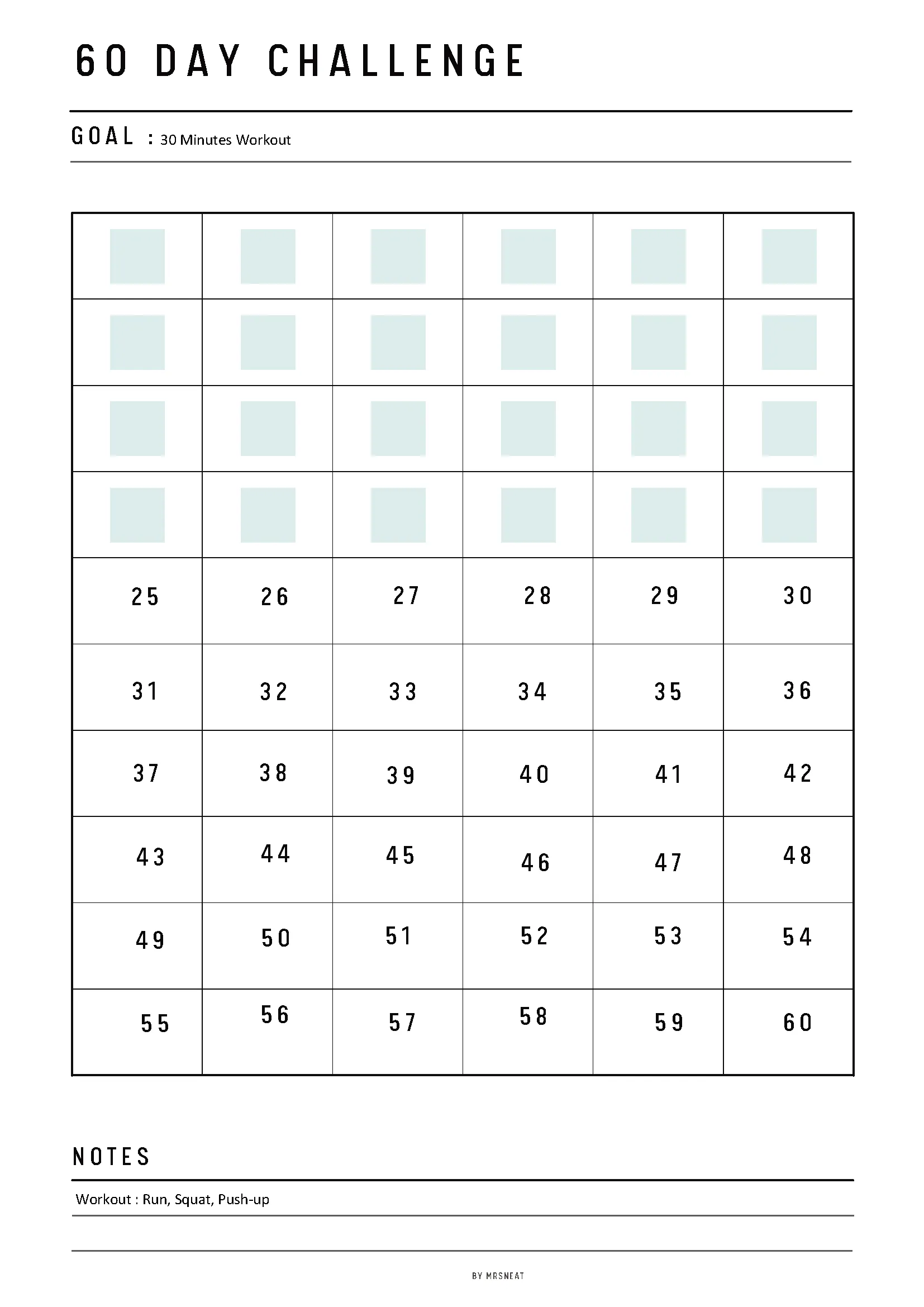 60 Day Challenge Printable - M050
