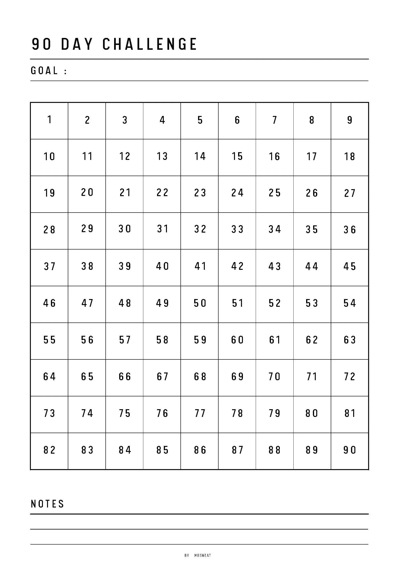 90 day challenge printable - M103/4