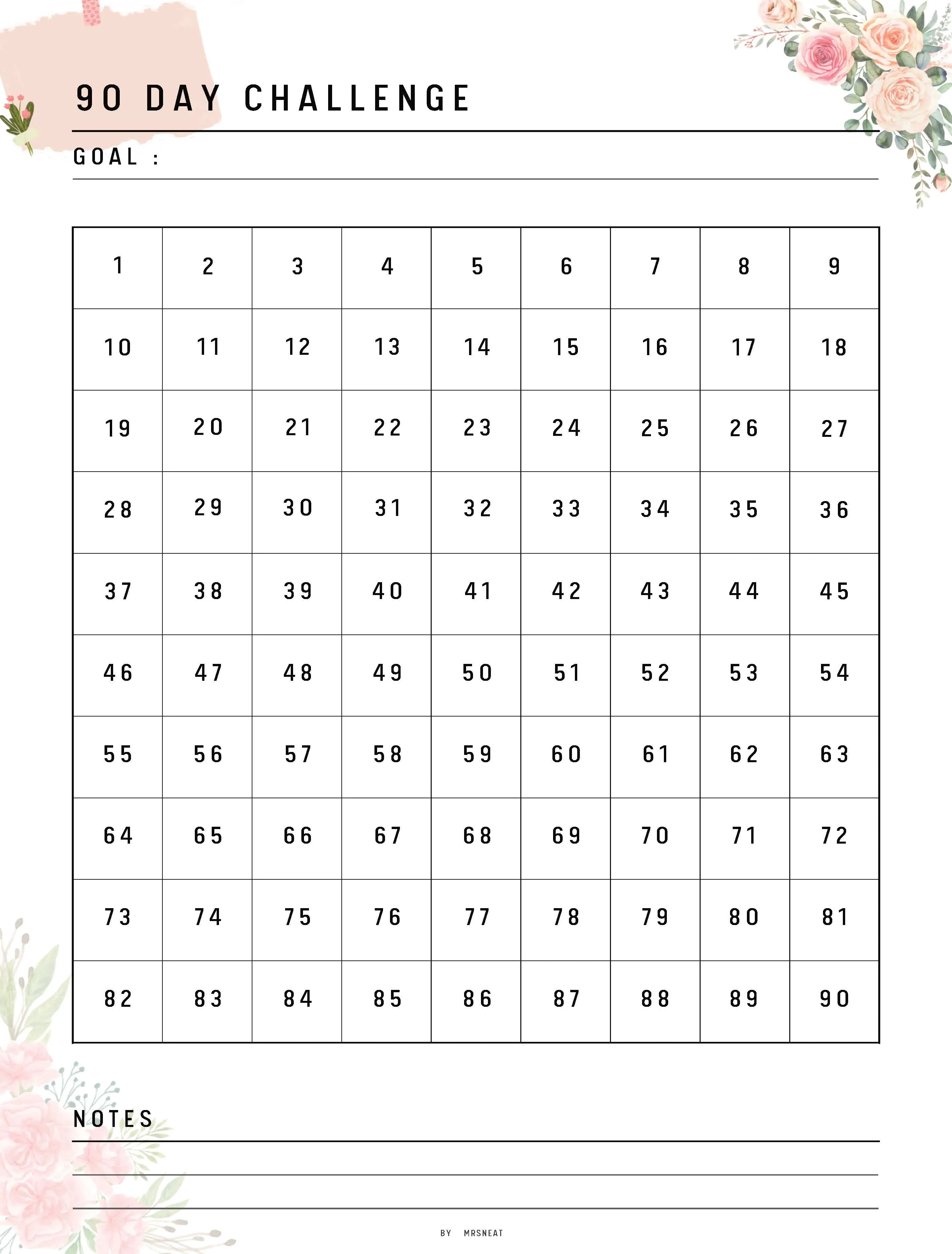 90 day challenge printable - M103/4