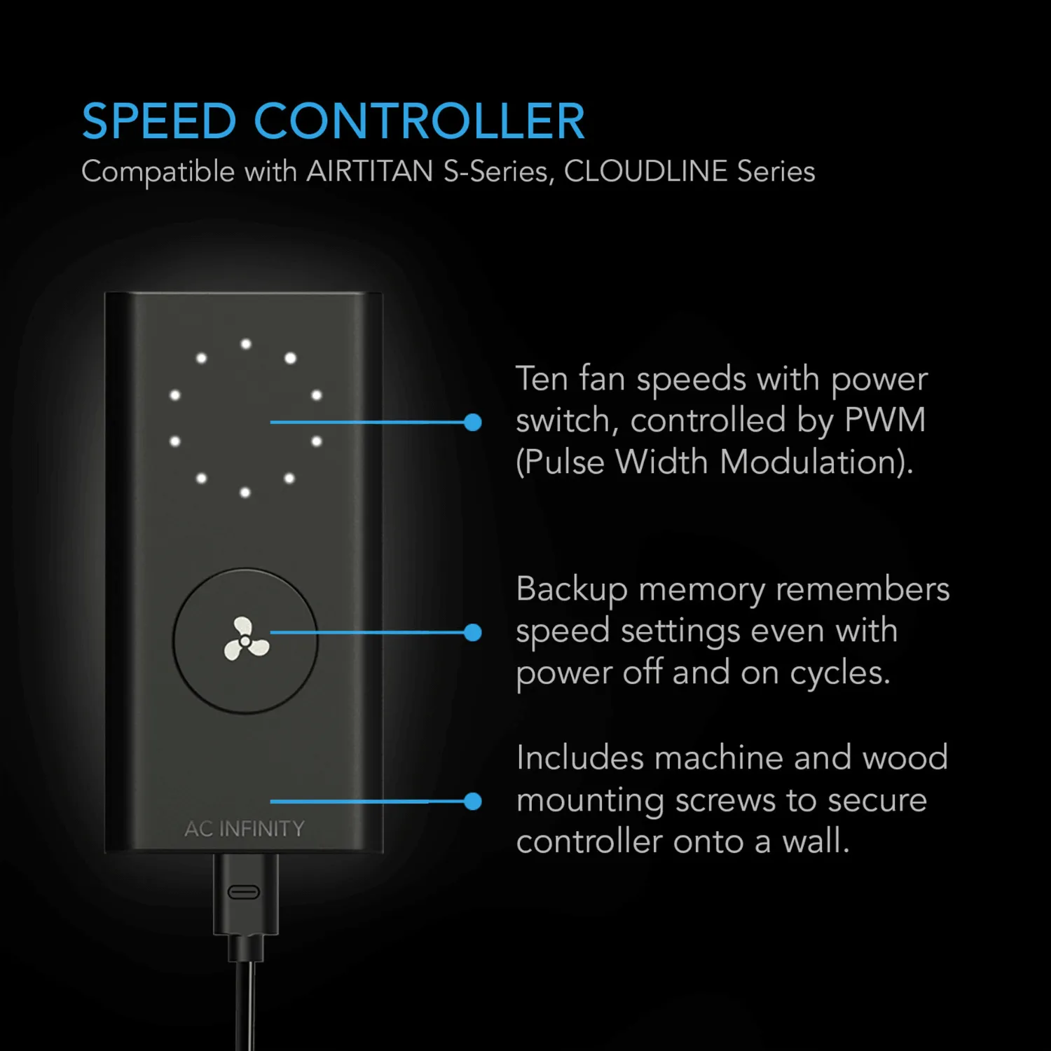 AC Infinity AIRTITAN S3, Crawlspace Fan with Speed Controller, 6-Inch