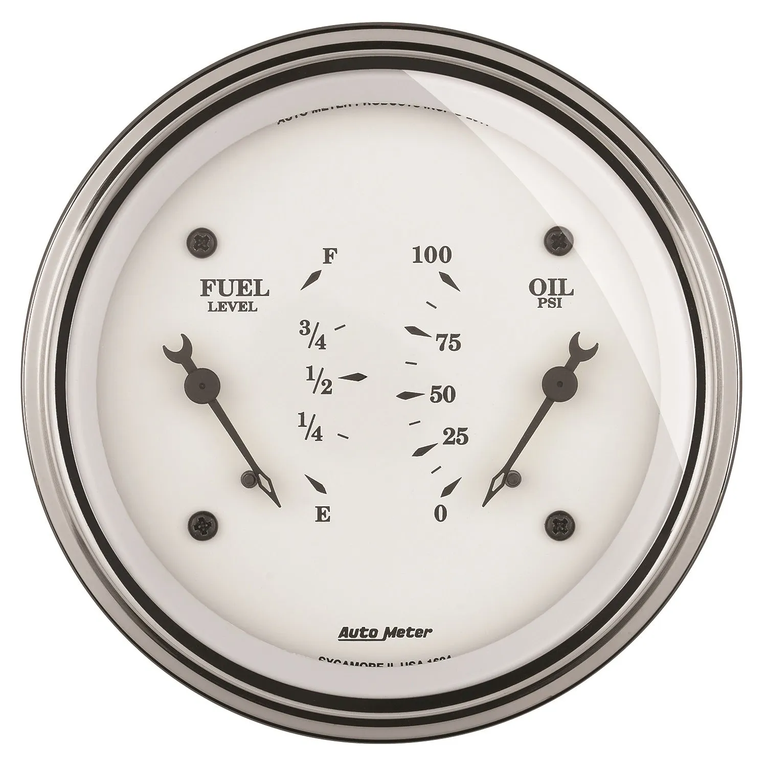 AutoMeter 1613 GAUGE; DUAL; FUEL/OILP; 3 3/8in.; 240OE-33OF/100PSI; ELEC; OLD TYME WHT