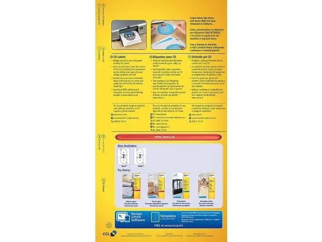 Avery C9660-25 High Gloss CD Labels, Ø 117 mm for Inkjet Printers PK-50