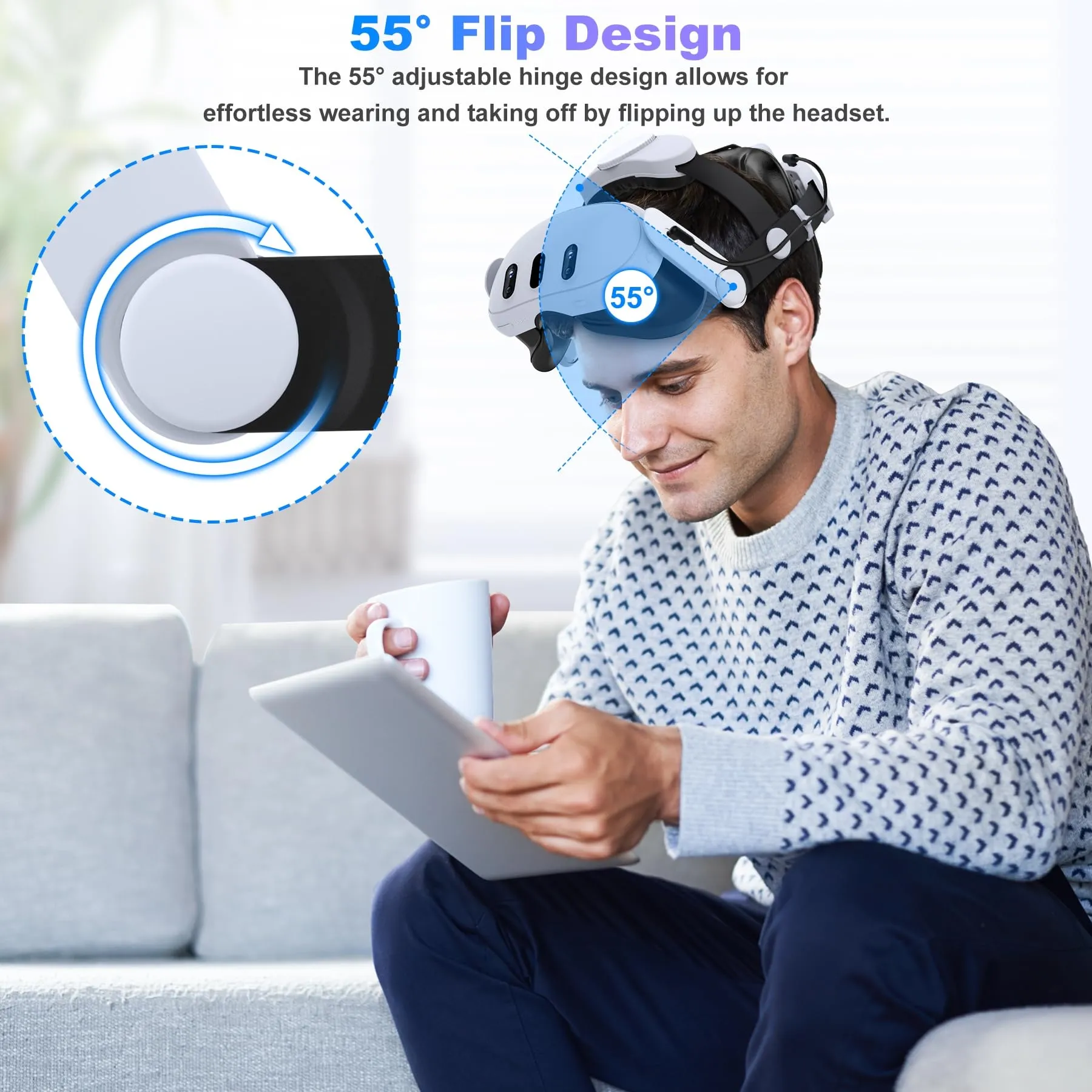 Battery Head Strap 7500mAh for Meta Quest 3/Quest 2,Double Knobs Adjustable Elite Strap with Detachable Battery Pack,VR Accessories Strap Enhanced Support&Comfort Extend Playtime for Oculus Quest 3/2