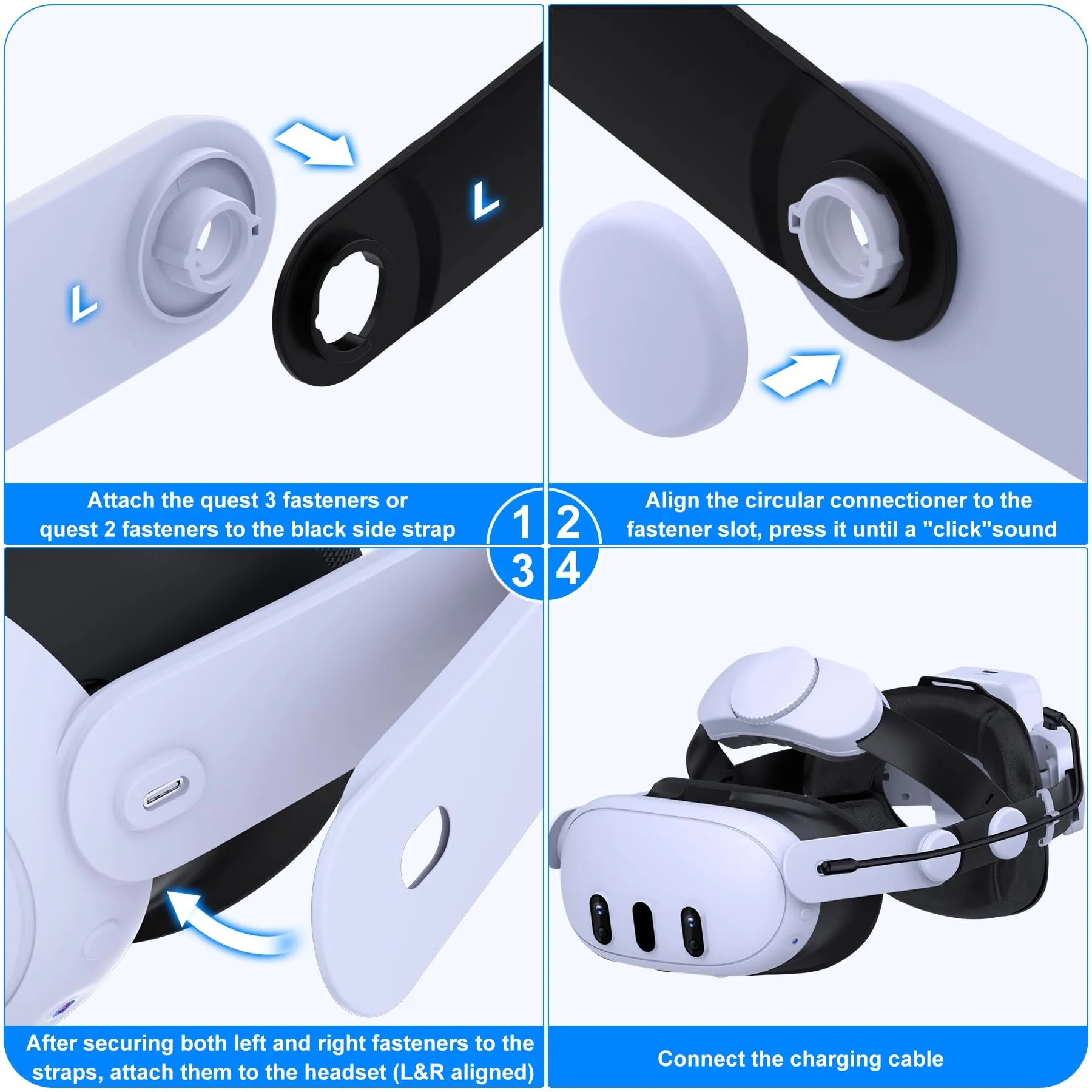 Battery Head Strap 7500mAh for Meta Quest 3/Quest 2,Double Knobs Adjustable Elite Strap with Detachable Battery Pack,VR Accessories Strap Enhanced Support&Comfort Extend Playtime for Oculus Quest 3/2