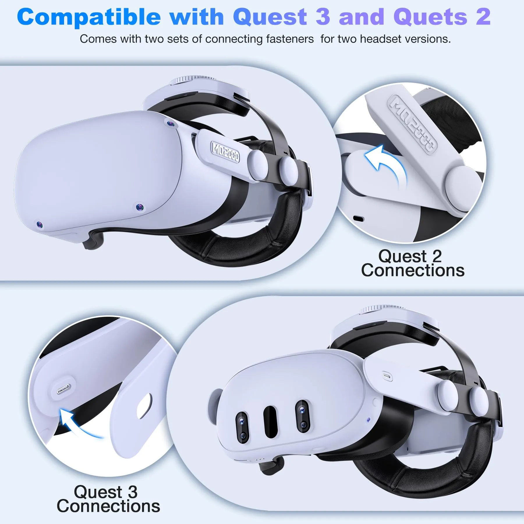 Battery Head Strap 7500mAh for Meta Quest 3/Quest 2,Double Knobs Adjustable Elite Strap with Detachable Battery Pack,VR Accessories Strap Enhanced Support&Comfort Extend Playtime for Oculus Quest 3/2