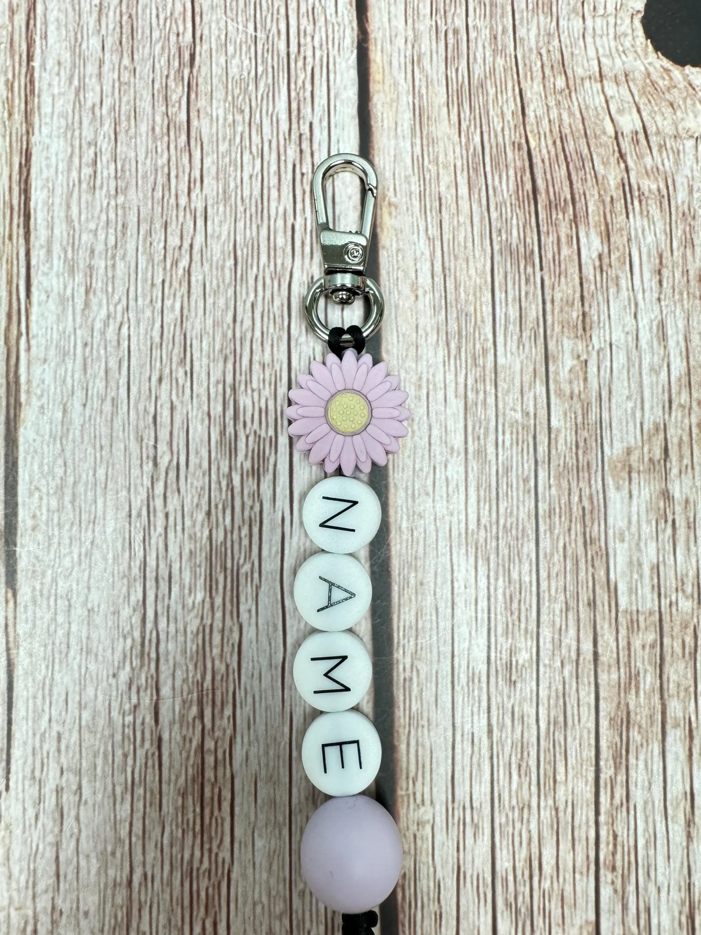 Customizable Name Keychain - Daisy Bead & Silicone Letter Personalized Key Ring