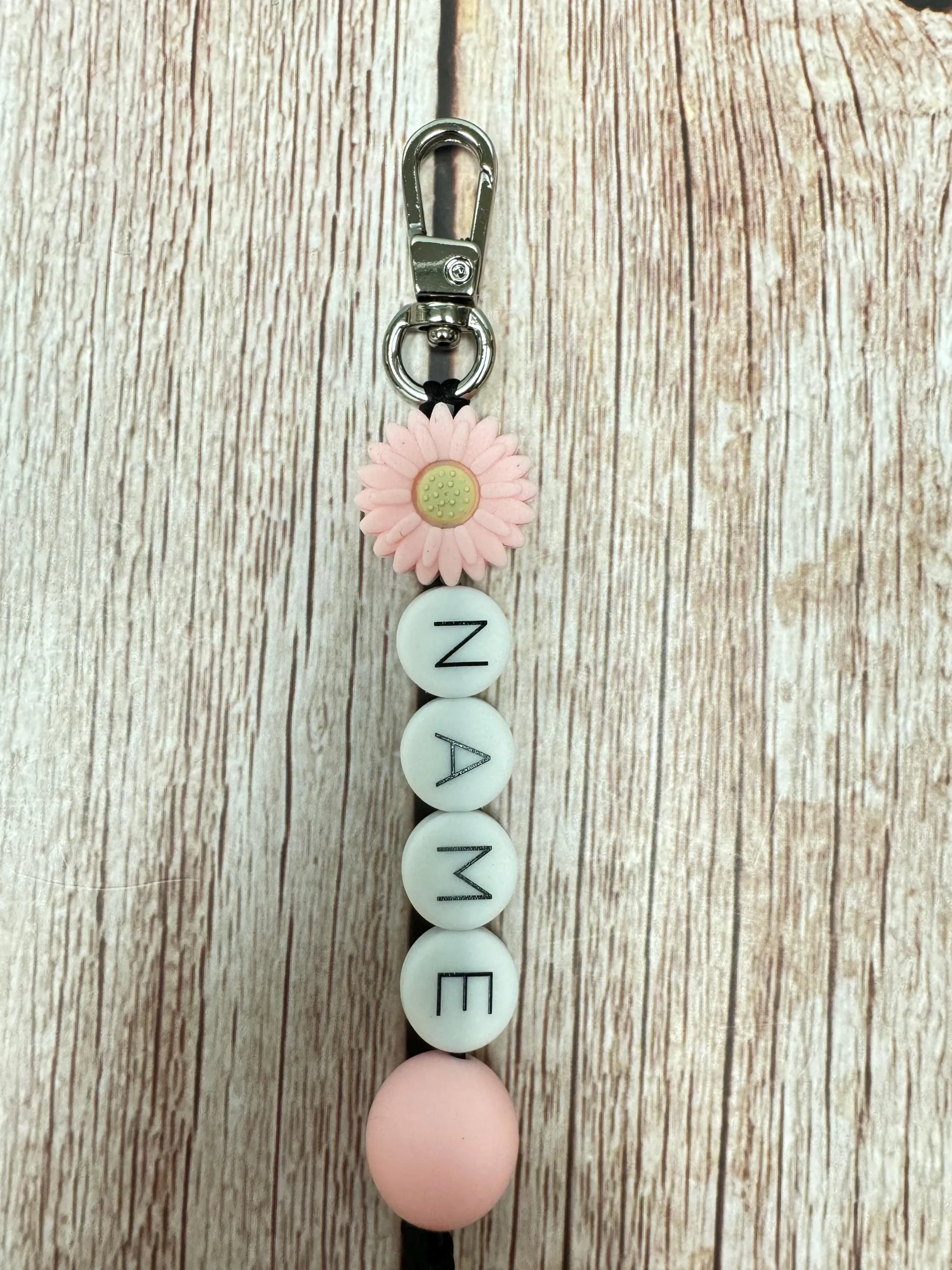 Customizable Name Keychain - Daisy Bead & Silicone Letter Personalized Key Ring