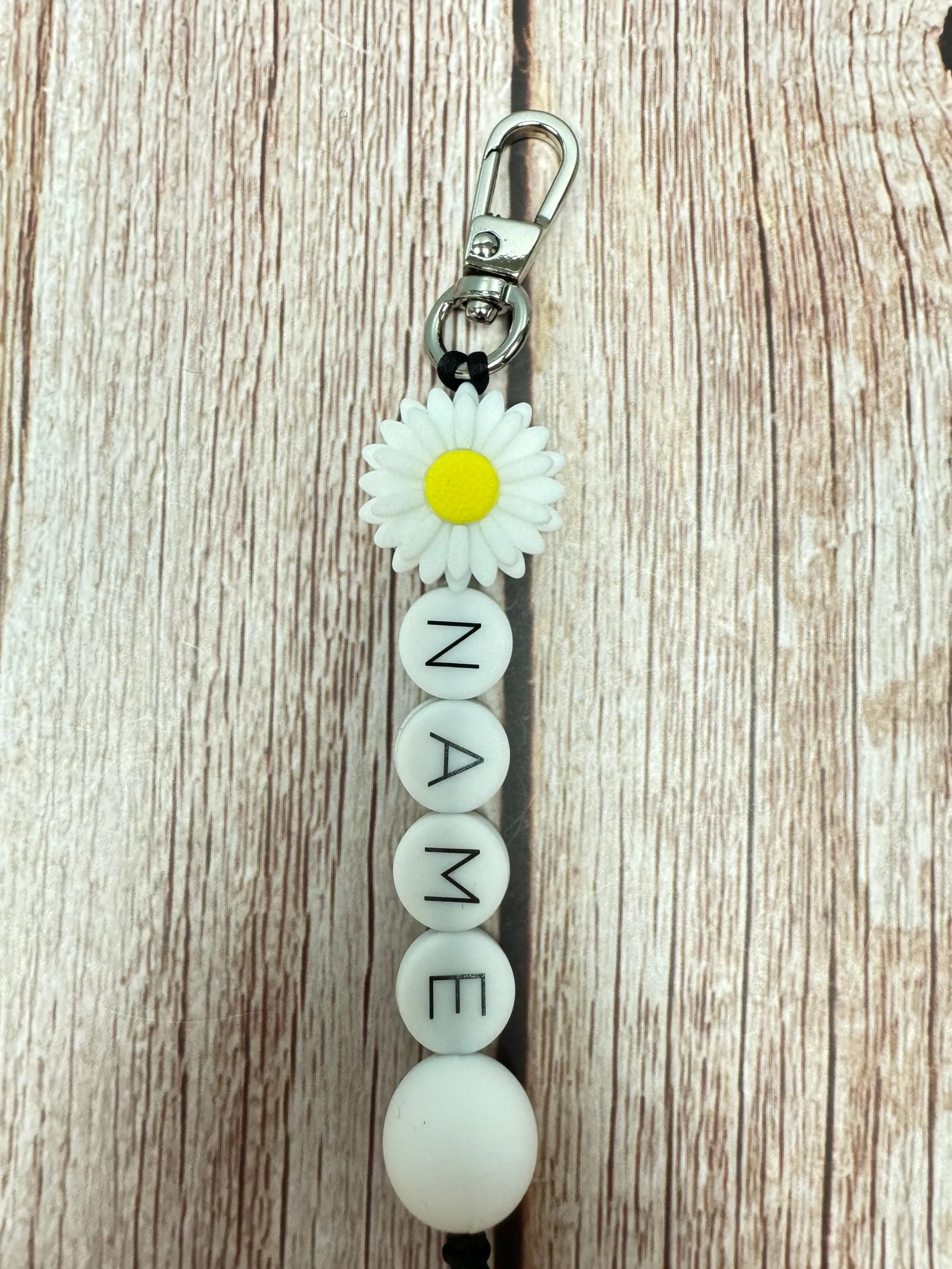 Customizable Name Keychain - Daisy Bead & Silicone Letter Personalized Key Ring
