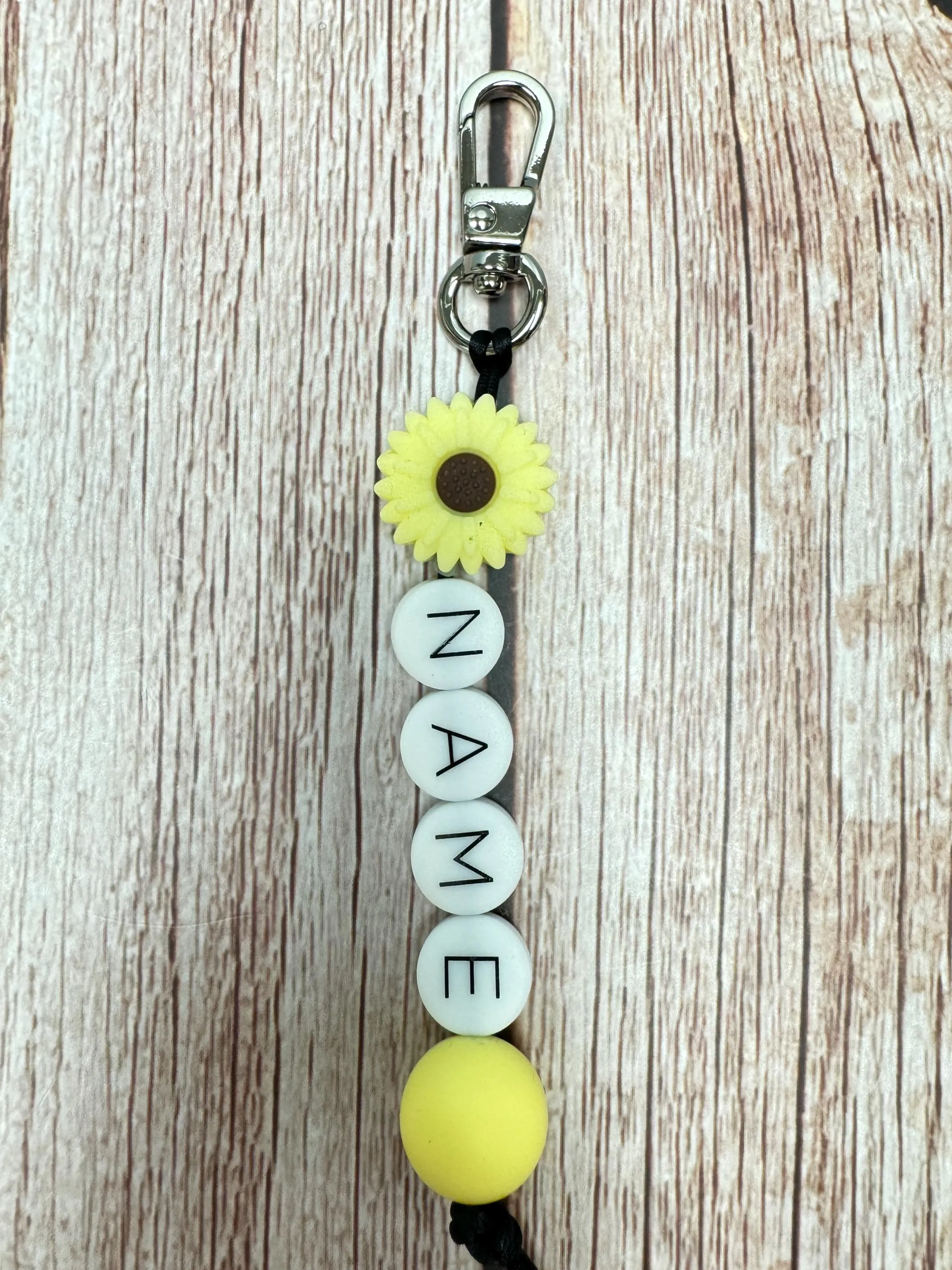 Customizable Name Keychain - Daisy Bead & Silicone Letter Personalized Key Ring