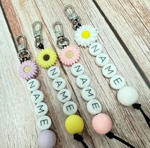 Customizable Name Keychain - Daisy Bead & Silicone Letter Personalized Key Ring