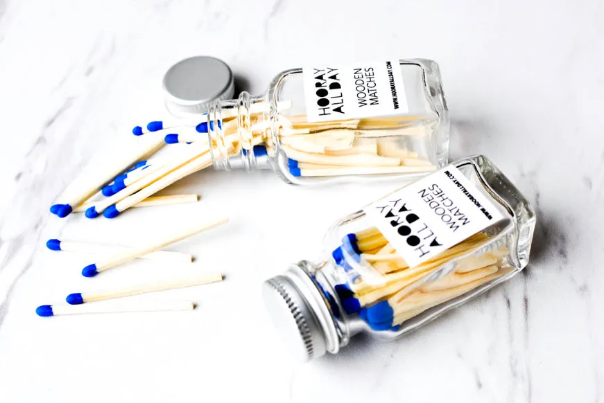 Hooray All Day Colorful Wooden Matches Glass Bottle