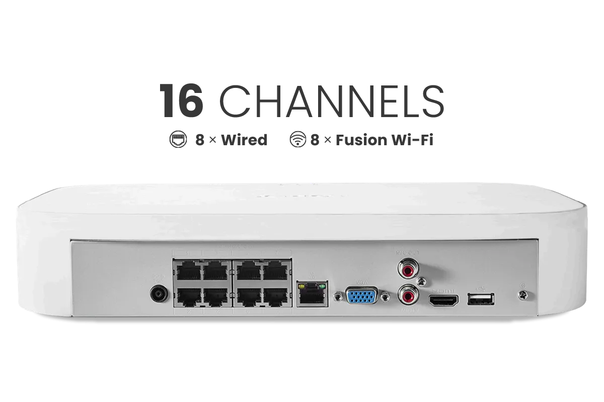 Lorex Fusion NVR with A4 4MP (2K) IP Bullet Cameras - 4K 16-Channel (8 Wired   8 Wi-Fi Fusion) 2TB Wired System