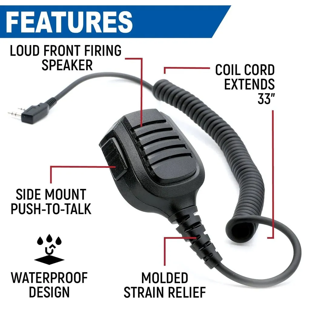 Rugged Hand Speaker Mic Waterproof for Handheld Radios