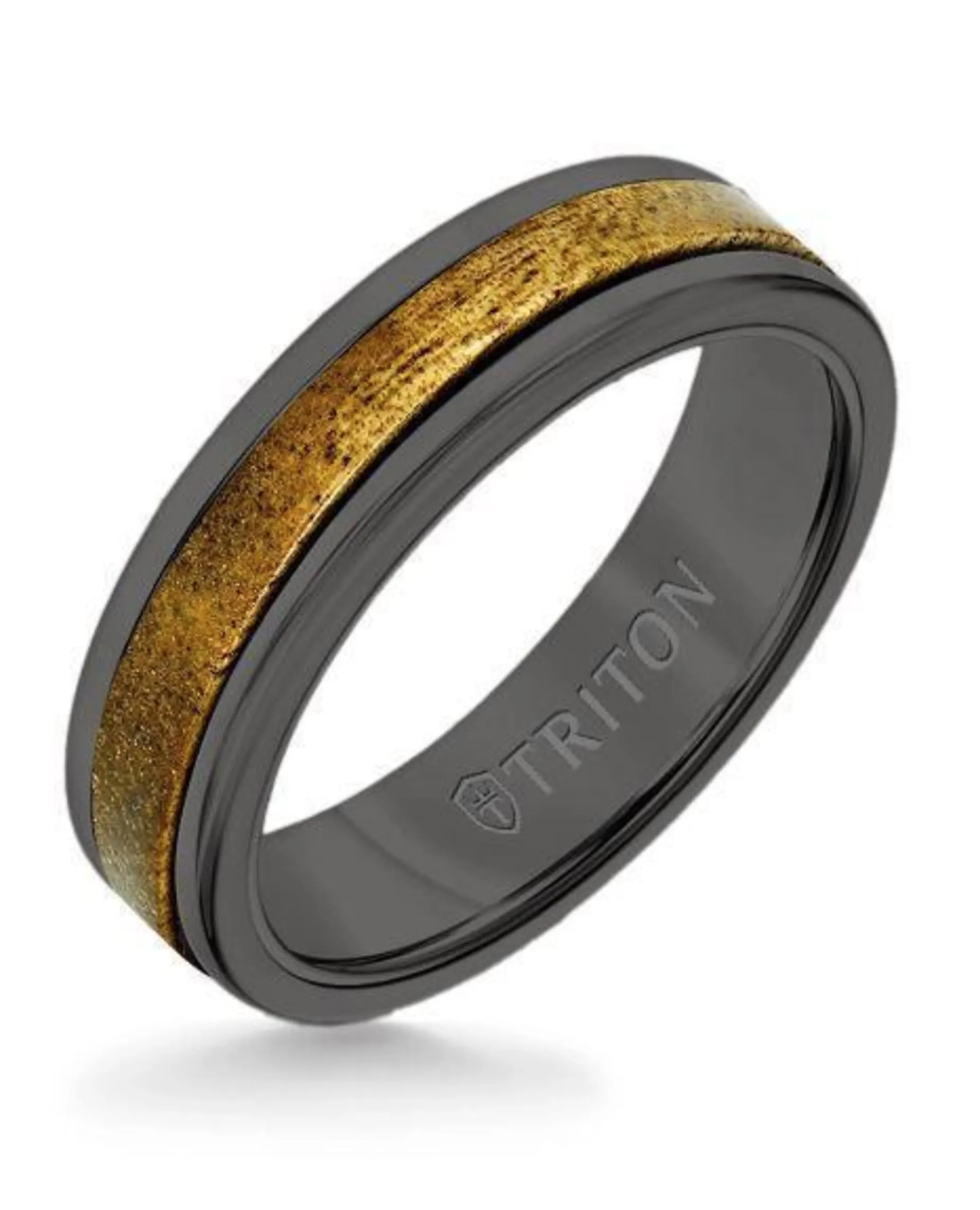 Triton 6MM Black Tungsten Carbide Ring - Wood Insert with Round Edge
