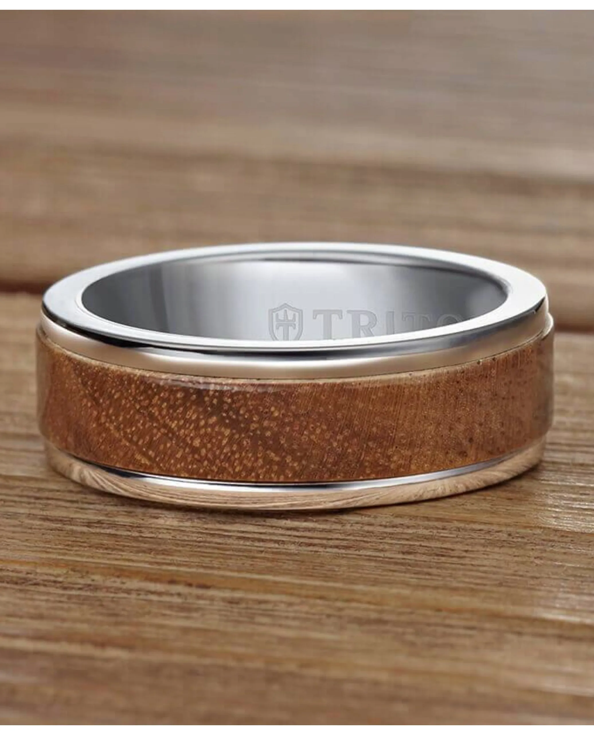 Triton 6MM Black Tungsten Carbide Ring - Wood Insert with Round Edge