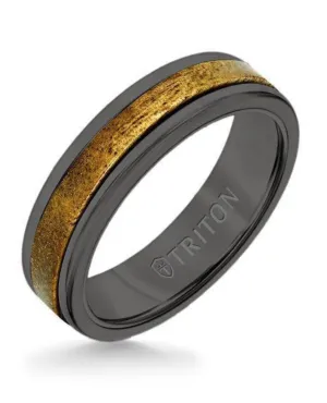 Triton 6MM Black Tungsten Carbide Ring - Wood Insert with Round Edge