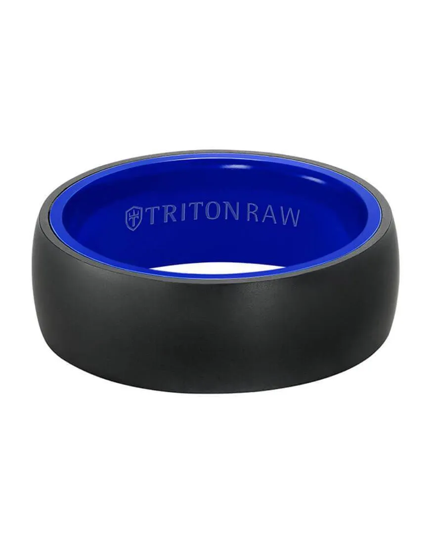Triton "Raw" Tungsten Carbide Ring with Blue Ceramic