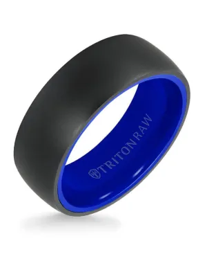 Triton "Raw" Tungsten Carbide Ring with Blue Ceramic