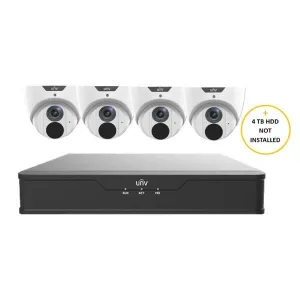 Uniview CCTV Kit, 8 Channel Network Recorder, 4 x 6MP Turret Cameras, UNVP1K46T8BE-4TBWHT