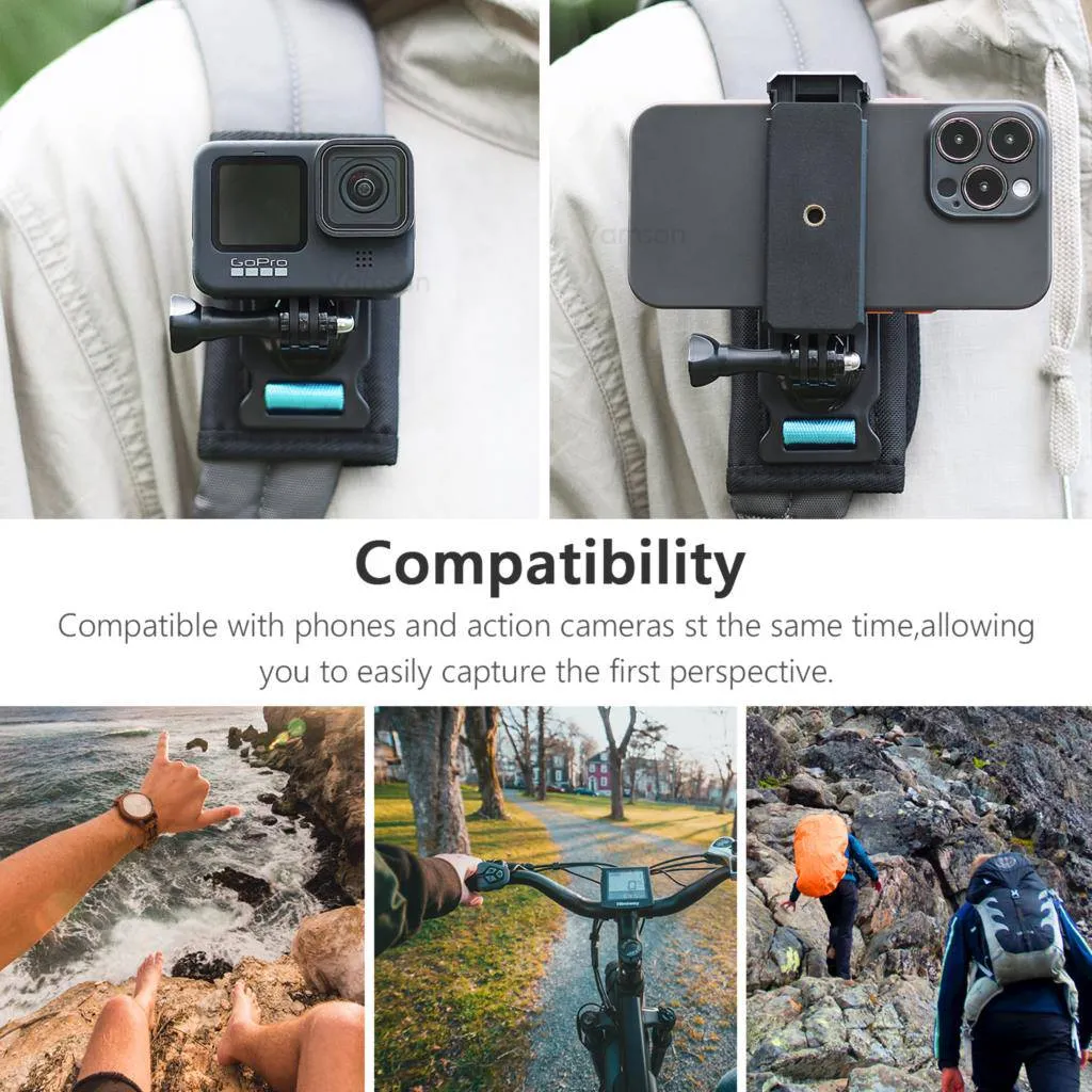 Vamson for Insta360 X3 Accessories 360 Degree Rotary Backpack Clip Clamp Mount