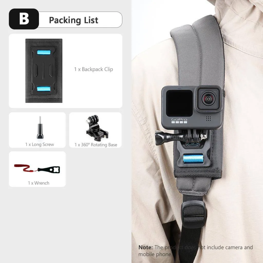 Vamson for Insta360 X3 Accessories 360 Degree Rotary Backpack Clip Clamp Mount
