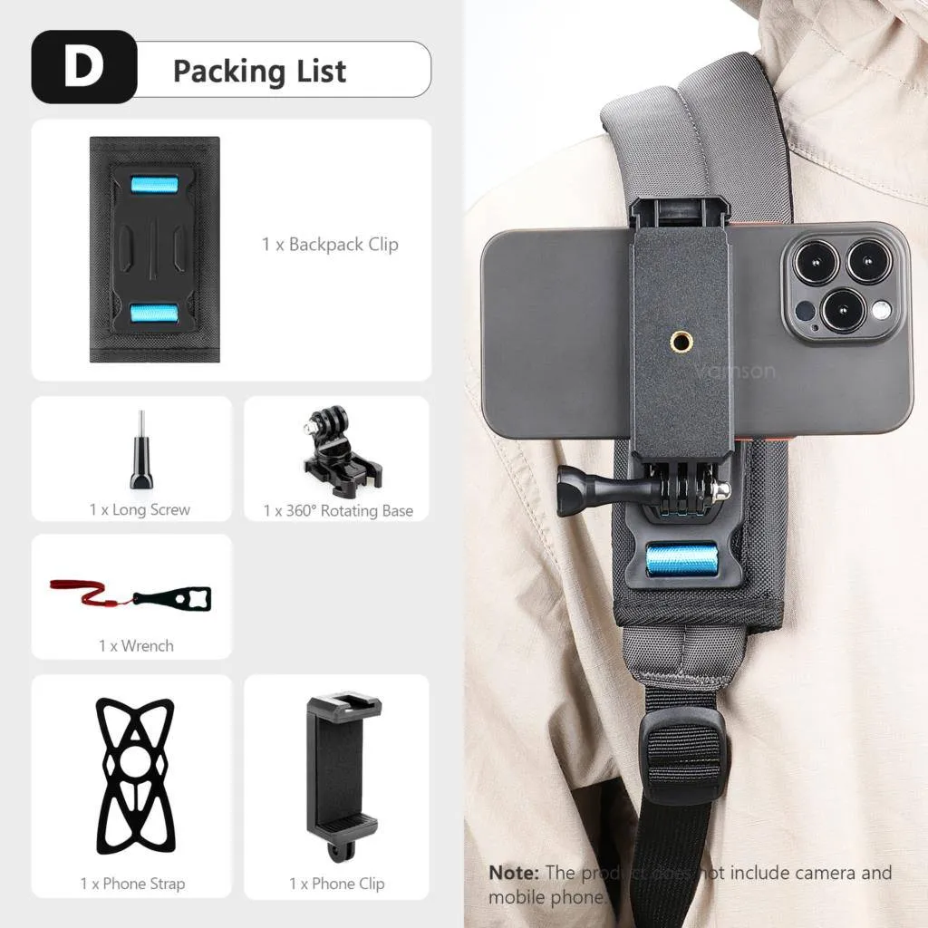 Vamson for Insta360 X3 Accessories 360 Degree Rotary Backpack Clip Clamp Mount