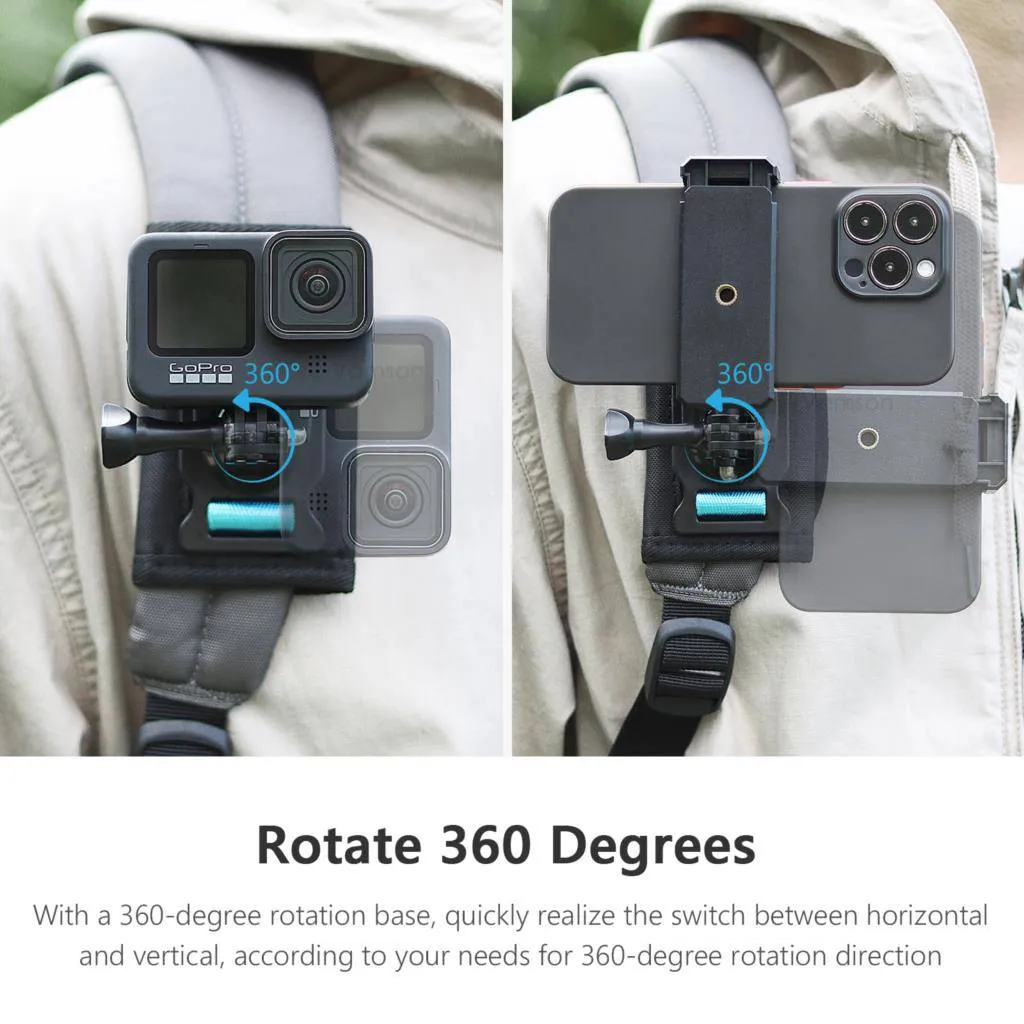 Vamson for Insta360 X3 Accessories 360 Degree Rotary Backpack Clip Clamp Mount