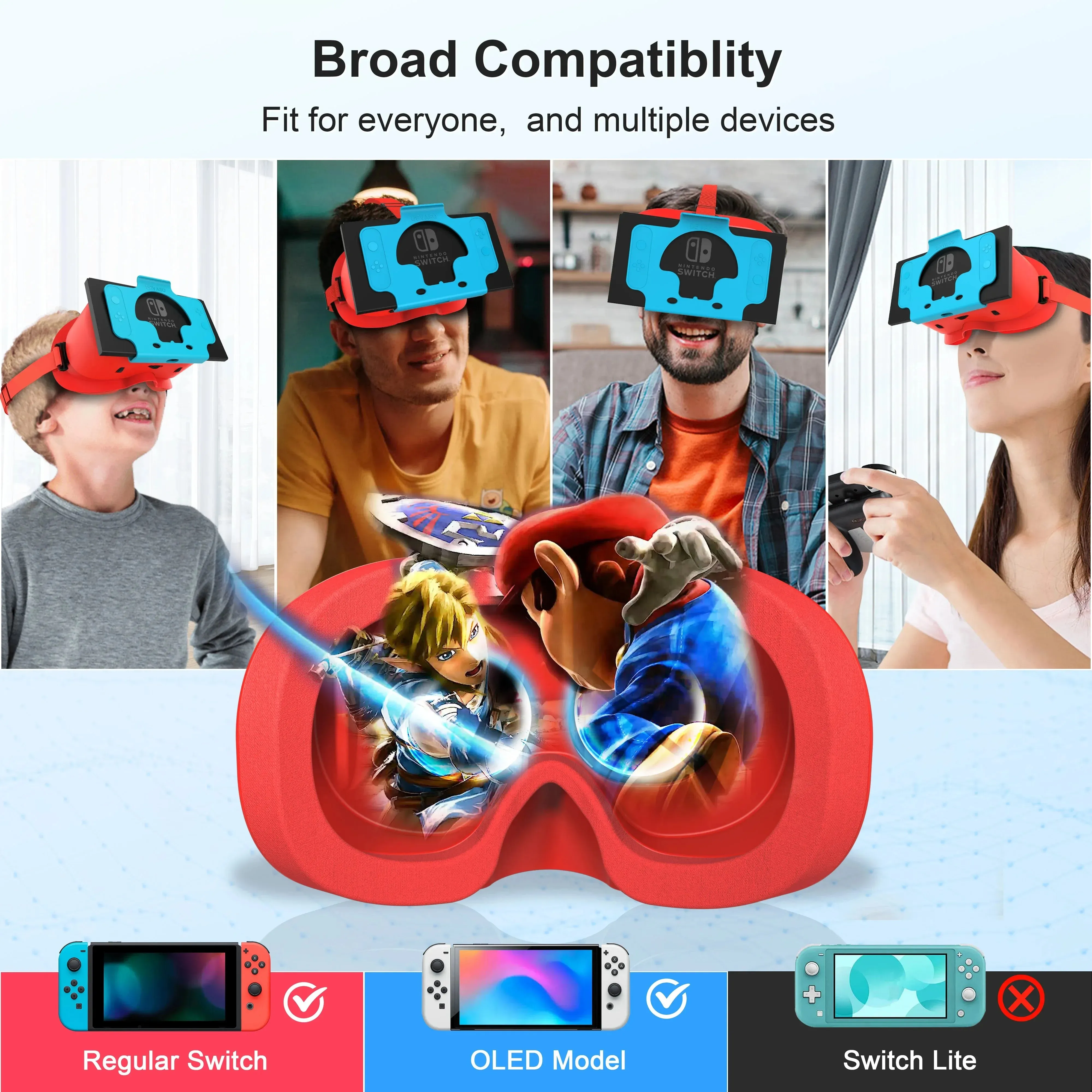 VR Glasses for Nintendo Switch OLED 3D Glasses Virtual Reality Movies for Switch Game Headset Adjustable Big Lens VR Glasses